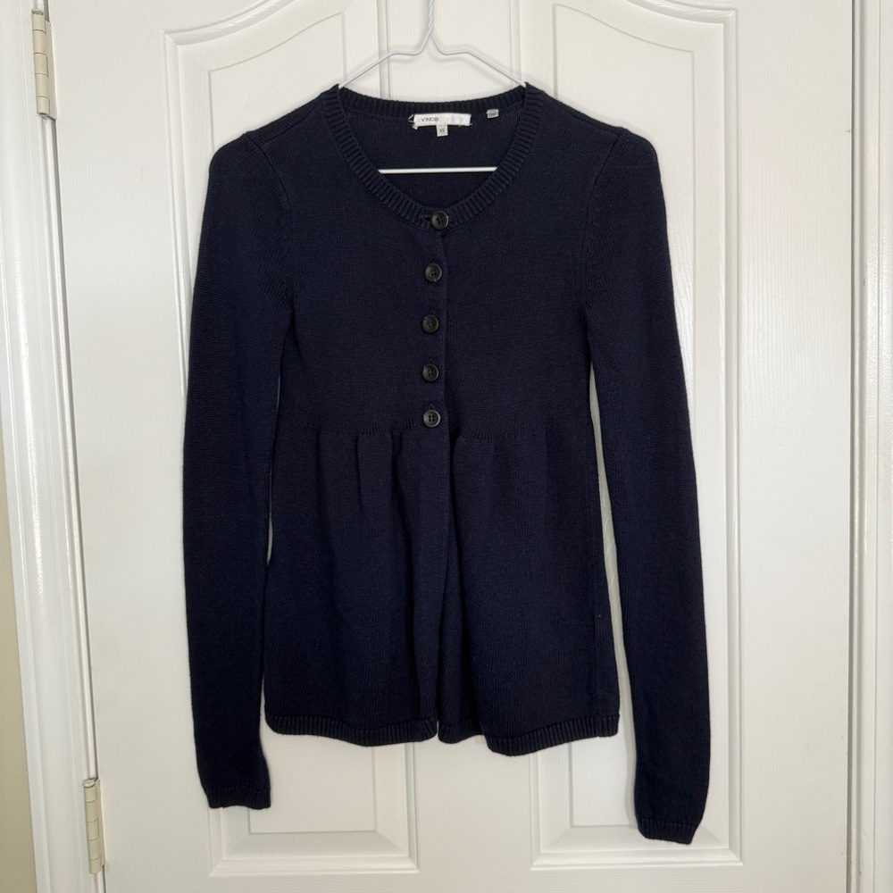 Vince Navy Cotton Cashmere Blend Sweater